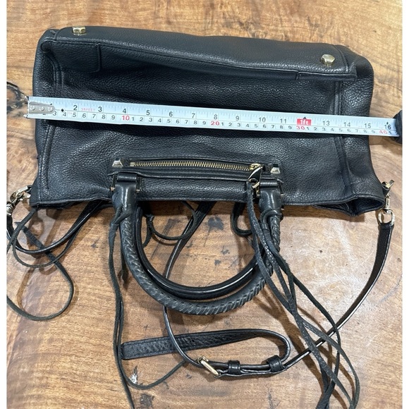 Rebecca Minkoff Black Textured Grain Leather Regan Satchel Shoulder Fringes Bag​ - Picture 6 of 12